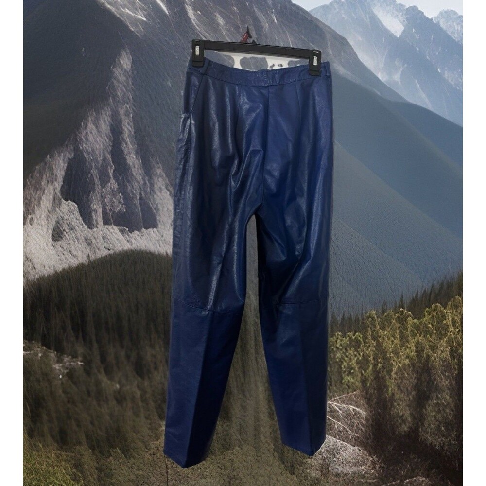 Y2K 80s Top Grain Leather Pants Women's Size 12 Blue Skinny Leg Bikercore Grunge - Picture 4 of 6